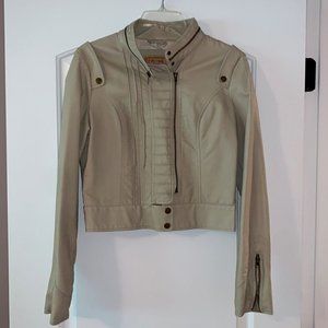 Beige Leather Moto Jacket